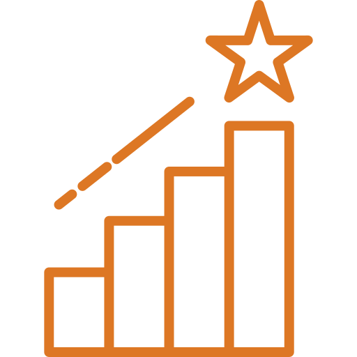 An upward bar chart has a star above the highest bar at the right end.