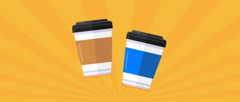 Coffee cups with sleeves.