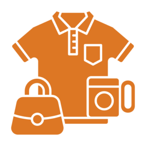 Icon showing a polo shirt, mug and bag with an area for a logo imprint.