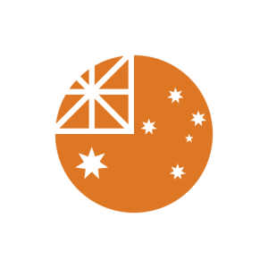 Australian flag in a circular glyph.