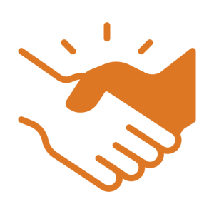 An icon of a handshake with small lines shooting outward above the hands.