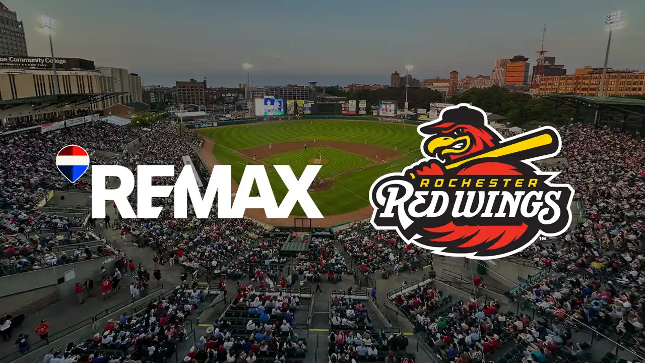 The Remax and Rochester Redwings logos appear over a view of ESL Ballpark.