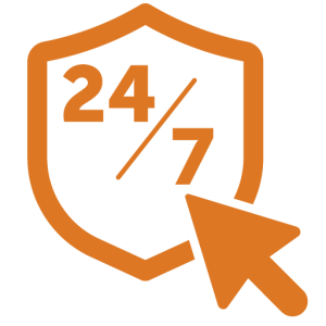 A shield with 24/7 inside and a cursor overlapping the bottom right edge.