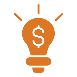 A lightbulb graphic with a dollar sign in the bulb and rays shooting out from the bulb.