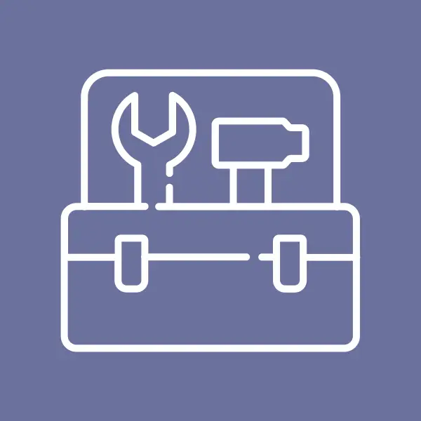 A graphic of a line drawing showing a toolbox containing a wrench and hammer.