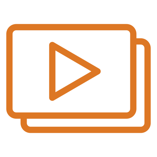 Line icon of two overlapping videos.