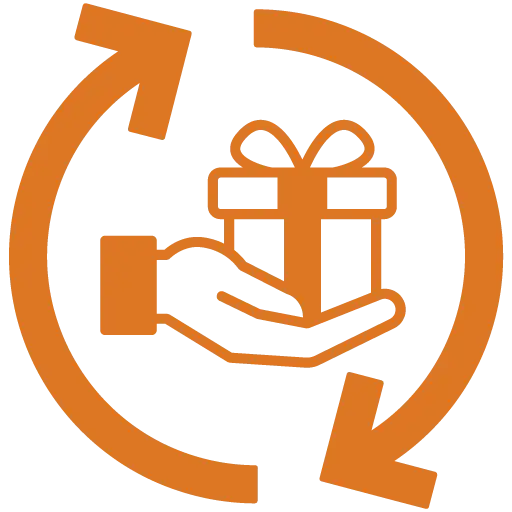 A gift box with an arrow looping around it in a continuous circle.