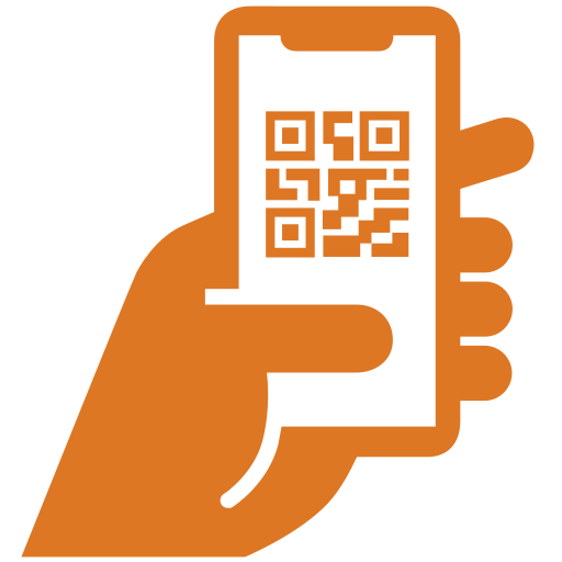 An icon of a hand holding a smartphone displaying a QR code.