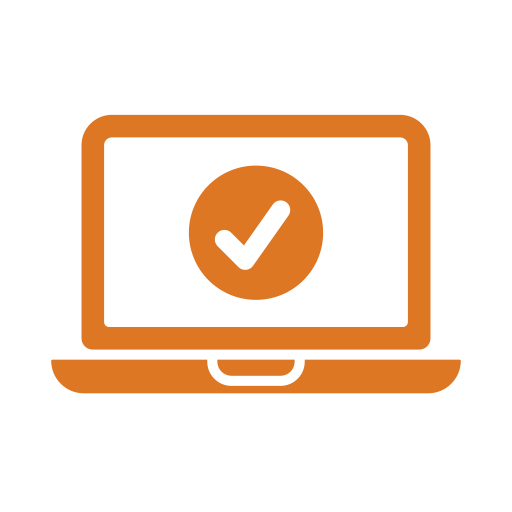 A laptop graphic with checkbox inside a circle on the screen.